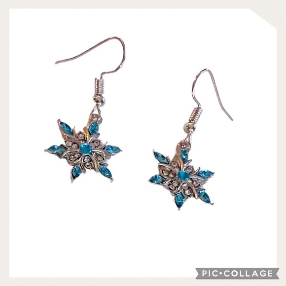 NEW Blue Topaz Dangle 925 Sterling Silver Snowflake Earrings - Picture 4 of 8